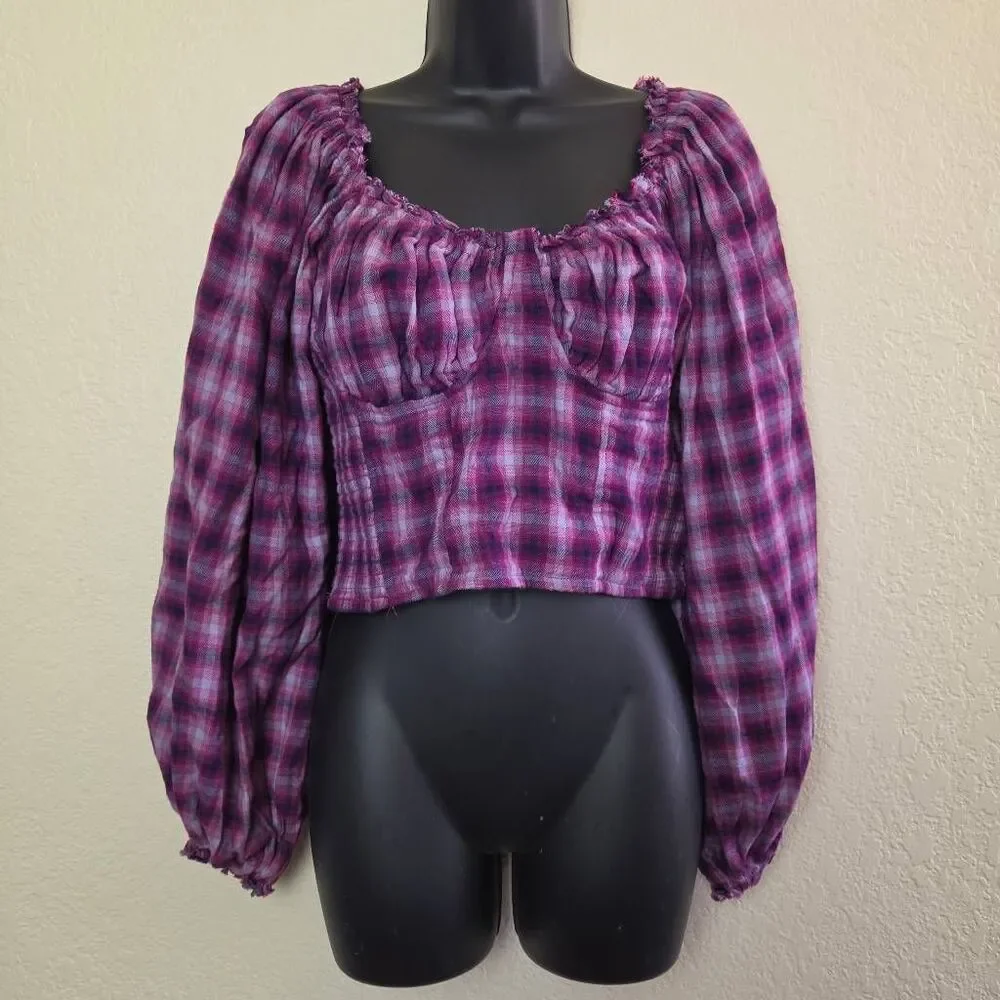 Free People Cherry Bomb Plaid Blouse